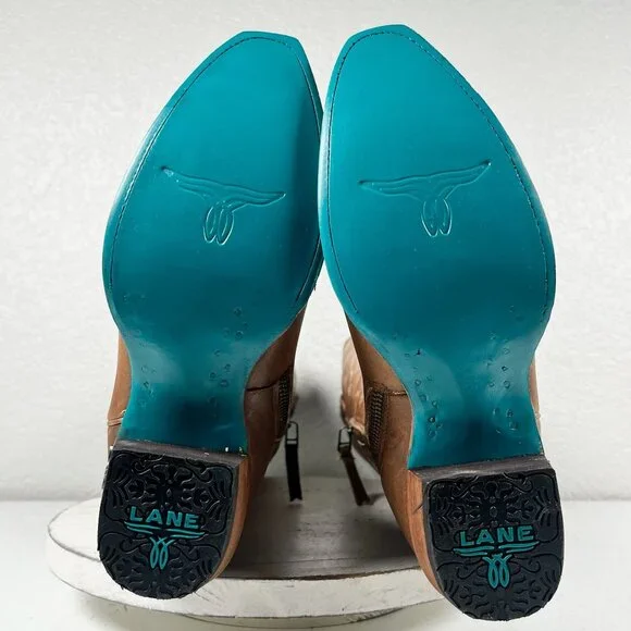 Tan Heeled Boots with Intricate Embroidery - Picture 9 of 12